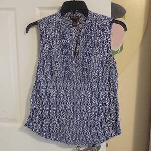 Bit & Bridle Med Cotton Westerncorp Blue and White Sleeveless Blouse